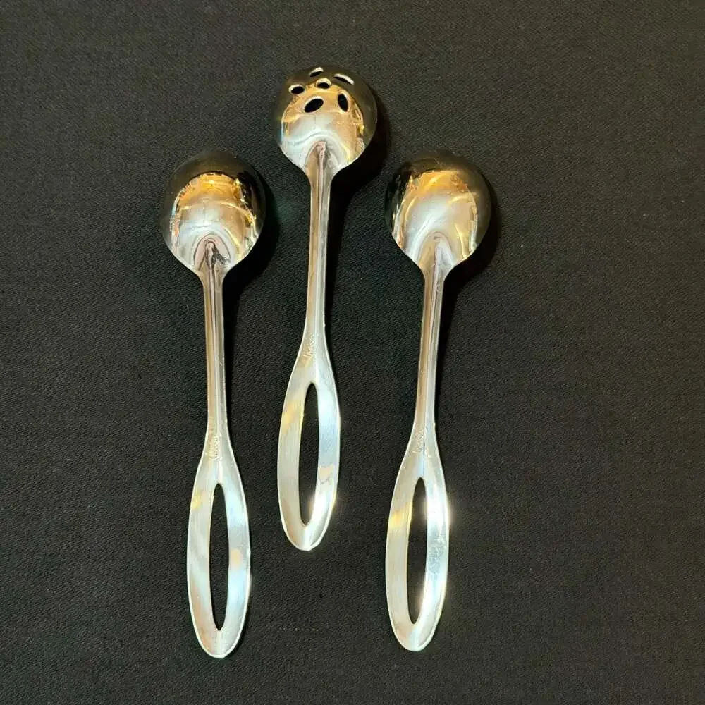 Stainless Steel Serving Spoons Set of 3 - 2 Solid 1 Slotted High Quality